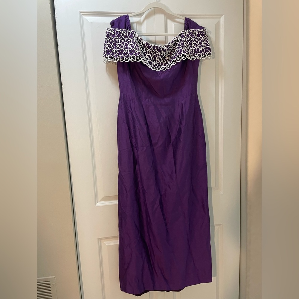 Vintage House of Blanchi Size 16 Off the Shoulder Maxi Formal Dress Gown